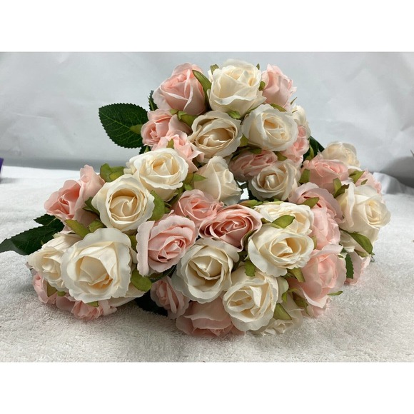 48-Pcs Artificial Silk Rose Flowers w/ Leaves & Stems for Wedding Bridal Shower - Picture 4 of 14